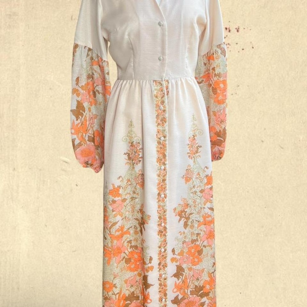 TRUE VINTAGE 1970s Alfred Shaheen Floral Maxi Dress • Modern S/M